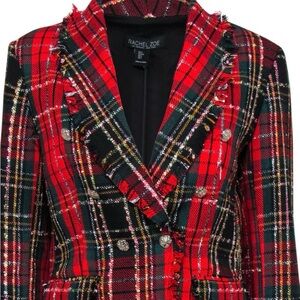Rachel Zoe - Red, Black & Green Plaid Double Breasted Blazer
